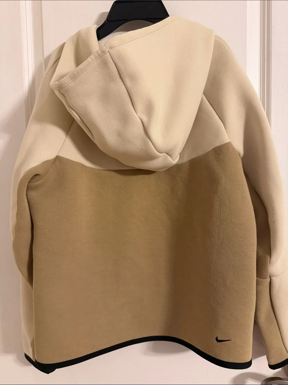 Nike Kids Two-Tone Hooded Jacket in Cream & Tan with Black Trim